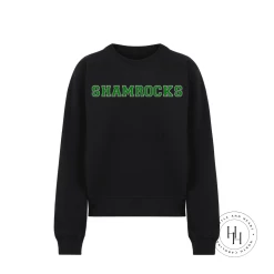 Hustle And Heart NC Shamrocks Green/Silver Faux Chenille Letters Graphic Tee Faux Chenille And Glitter Letter Patch Tees