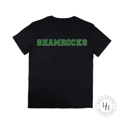 Hustle And Heart NC Shamrocks Green/Silver Faux Chenille Letters Graphic Tee Faux Chenille And Glitter Letter Patch Tees