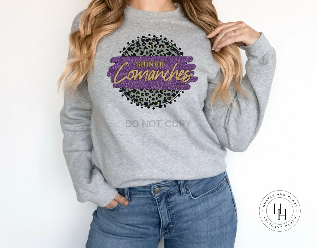 Hustle & Heart NC Shiner Comanches Leopard Circle Graphic Tee Faux Glitter Leopard Circle Designs