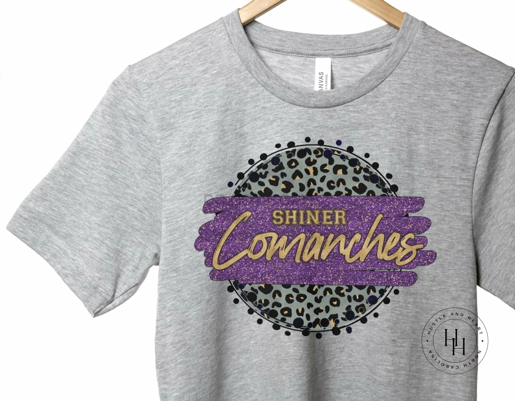 Hustle & Heart NC Shiner Comanches Leopard Circle Graphic Tee Faux Glitter Leopard Circle Designs