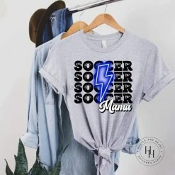 Hustle And Heart NC Soccer Mama Blue Neon Lightning Bolt Graphic Tee Lightning Bolt Designs