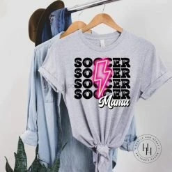 Hustle And Heart NC Lightning Bolt Designs Soccer Mama Pink Neon Lightning Bolt Graphic Tee