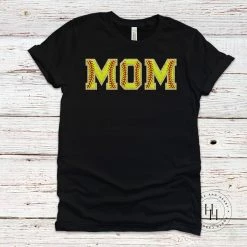 Hustle And Heart NC Softball MOM Faux Chenille Letters Graphic Tee Faux Chenille And Glitter Letter Patch Tees