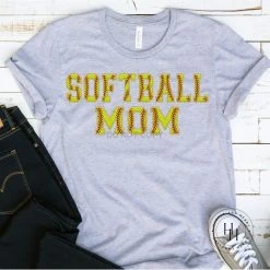 Hustle And Heart NC Softball MOM Faux Chenille Letters Graphic Tee
