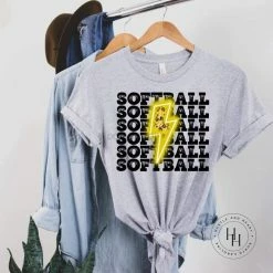Hustle And Heart NC Lightning Bolt Designs Softball Yellow Neon Lightning Bolt Graphic Tee