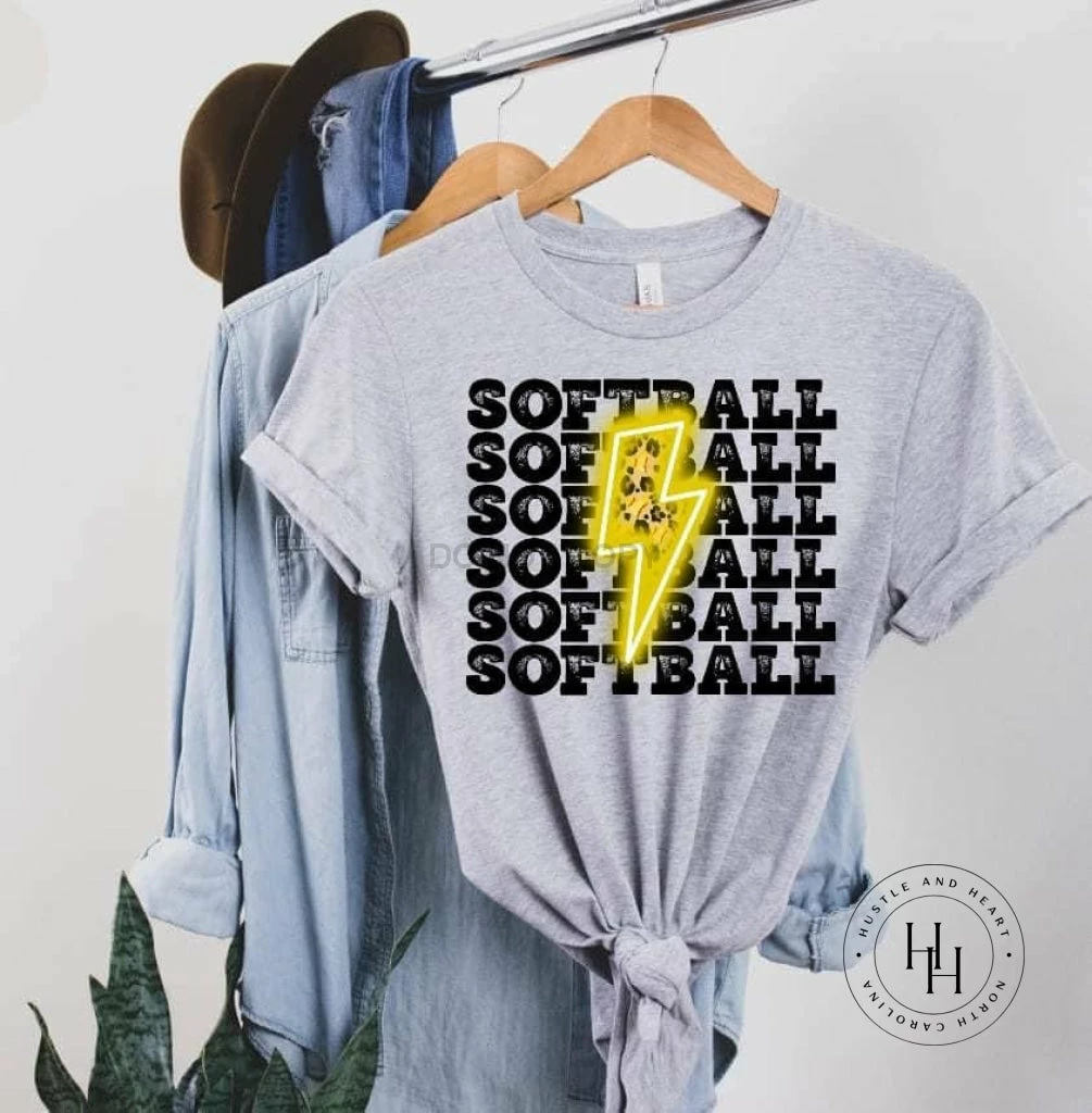 Hustle And Heart NC Lightning Bolt Designs Softball Yellow Neon Lightning Bolt Graphic Tee