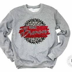 Hustle & Heart NC Faux Glitter Leopard Circle Designs Sonora Broncos Red/Black With White Outline