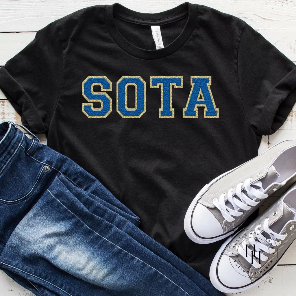 Hustle And Heart NC SOTA Sapphire/gold Faux Chenille Letters Graphic Tee