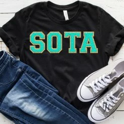 Hustle And Heart NC Sota Tur/Gold Faux Chenille Letters Graphic Tee