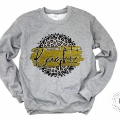 Hustle & Heart NC Faux Glitter Leopard Circle Designs South Holt Knights Gold/Black With White Outline