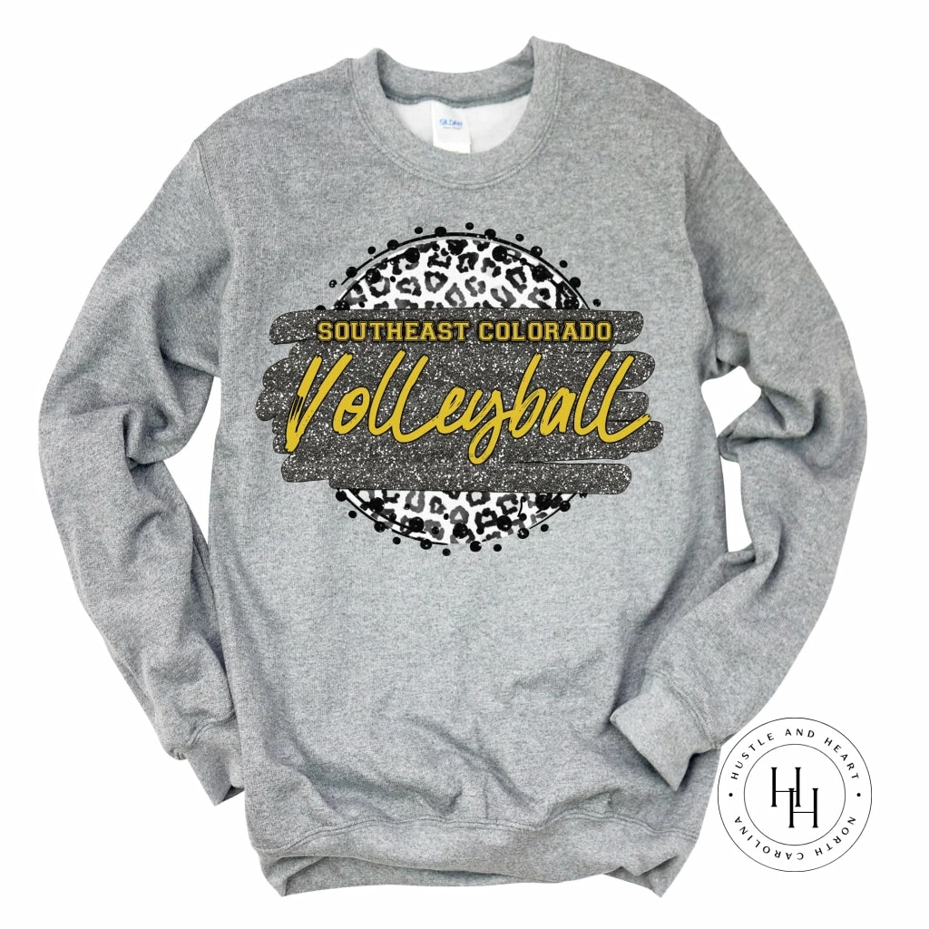 Hustle & Heart NC Faux Glitter Leopard Circle Designs Southeast Colorado Volleyball Grey Leopard Graphic Tee