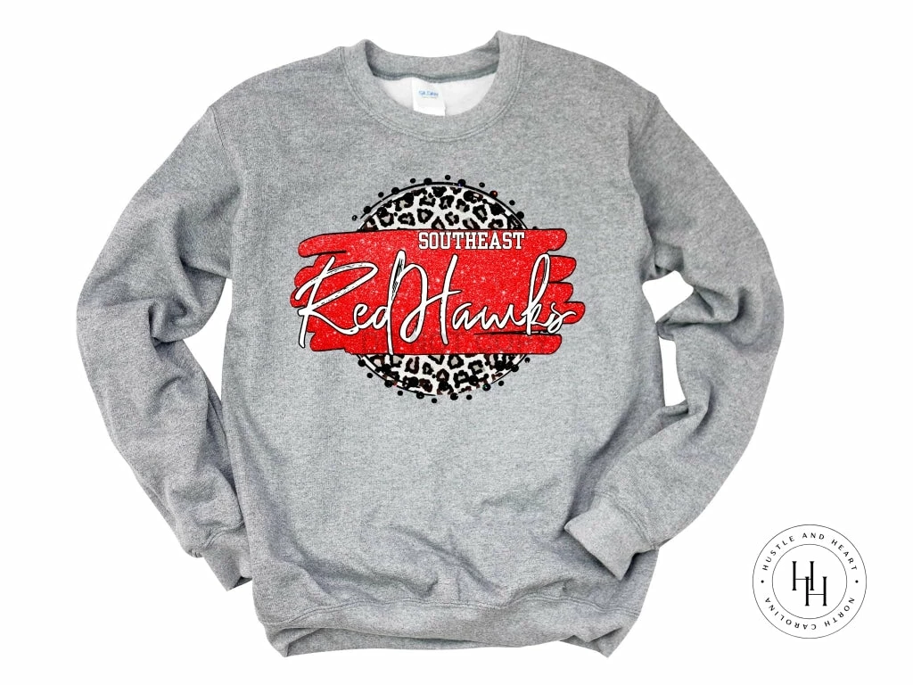 Hustle & Heart NC Southeast Redhawks With Grey Leopard Faux Glitter Leopard Circle Designs