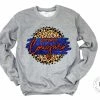 Hustle & Heart NC Faux Glitter Leopard Circle Designs Southwest Cougars Royal Blue/Orange With Black Outline Tan Leopard