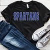 Hustle And Heart NC Faux Chenille And Glitter Letter Patch Tees Spartans Blue Faux Chenille Letters Graphic Tee
