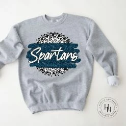 Hustle & Heart NC Customizable Name Tees Spartans Grey Leopard Graphic Tee