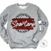 Hustle & Heart NC Faux Glitter Leopard Circle Designs Spartans Marron Grey Leopard Graphic Tee