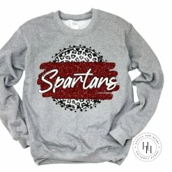 Hustle & Heart NC Faux Glitter Leopard Circle Designs Spartans Marron Grey Leopard Graphic Tee