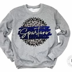 Hustle & Heart NC Faux Glitter Leopard Circle Designs Spartans Royal Blue/White With Black Outline