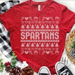 Hustle & Heart NC Spartans Ugly Christmas Sweater Screenprint Transfer Christmas Screenprint Transfers