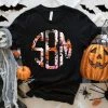 Hustle & Heart NC Spooky Halloween Pink Brushstroke Monogram Graphic Tee Monogram Tees