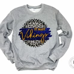 Hustle & Heart NC St.Mary Vikings Royal Blue And Yellow Gold Faux Glitter Leopard Circle Designs