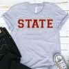 Hustle And Heart NC Faux Chenille And Glitter Letter Patch Tees State Red/Silver Faux Chenille Letters Graphic Tee