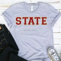 Hustle And Heart NC Faux Chenille And Glitter Letter Patch Tees State Red/Silver Faux Chenille Letters Graphic Tee