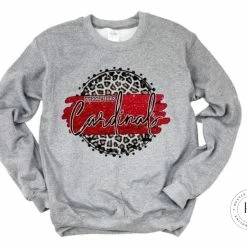 Hustle & Heart NC Faux Glitter Leopard Circle Designs Steelville Cardinals Red/Black With White Outline