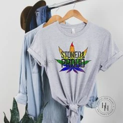 Hustle And Heart NC Stoned & Proud Leaf 420 Pride Graphic Tee LGBTQIA+ Pride/Equality