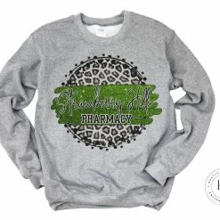 Hustle & Heart NC Faux Glitter Leopard Circle Designs Strawberry Hills Pharmacy Green/Black With White Outline