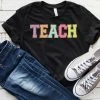 Hustle And Heart NC Faux Chenille And Glitter Letter Patch Tees TEACH Colorful Faux Chenille Letters Graphic Tee