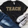 Hustle And Heart NC Teach Leopard Faux Chenille Letters Graphic Tee