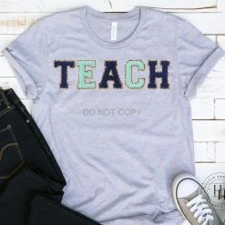 Hustle And Heart NC TEACH Navy Faux Chenille Letters Graphic Tee