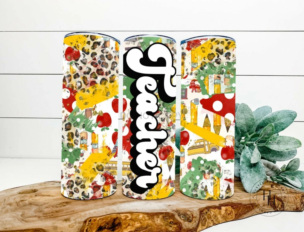 Hustle & Heart NC Teacher Leopard School Completed 20oz Skinny Tumbler