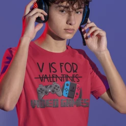 Hustle & Heart NC V Is For Video Games Gamer Valentine's Day Graphic Tee