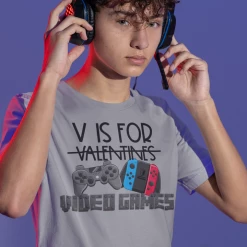 Hustle & Heart NC V Is For Video Games Gamer Valentine's Day Graphic Tee