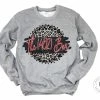Hustle & Heart NC Faux Glitter Leopard Circle Designs The 402 Bar Black/Red With White Outline