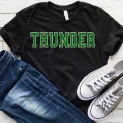 Hustle And Heart NC Thunder Faux Chenille Letters Graphic Tee Faux Chenille And Glitter Letter Patch Tees