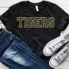 Hustle And Heart NC Tigers Black/Gold Faux Chenille Letters Graphic Tee Faux Chenille And Glitter Letter Patch Tees