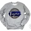 Hustle & Heart NC Faux Glitter Leopard Circle Designs Tigers Blue And White
