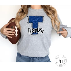 Hustle & Heart NC Tigers Blue Glitter Varsity Doodle School Doodle Designs