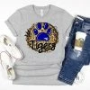 Hustle & Heart NC Tigers Blue Graphic Tee Faux Glitter Leopard Circle Designs