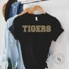 Hustle And Heart NC Faux Chenille And Glitter Letter Patch Tees Tigers Leopard Faux Chenille Letters Graphic Tee
