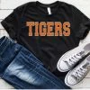 Hustle And Heart NC Faux Chenille And Glitter Letter Patch Tees TIGERS Orange Faux Chenille Letters Graphic Tee
