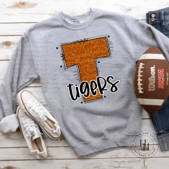 Hustle & Heart NC Tigers Orange Glitter Varsity Doodle