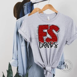 Hustle & Heart NC School Doodle Designs Tigers Red Glitter Varsity Doodle