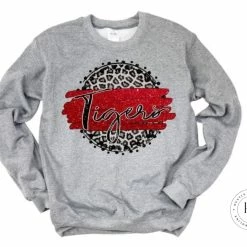 Hustle & Heart NC Tigers Red/Black With White Outline Faux Glitter Leopard Circle Designs