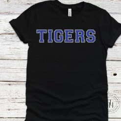 Hustle And Heart NC TIGERS Royal Blue Faux Chenille Letters Graphic Tee