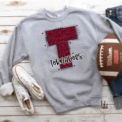 Hustle & Heart NC Tornadoes Maroon Glitter Varsity Doodle School Doodle Designs