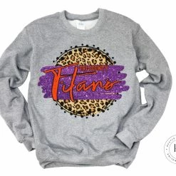 Hustle & Heart NC Faux Glitter Leopard Circle Designs Tri-County Titans Purple And Orange Tan Leopard